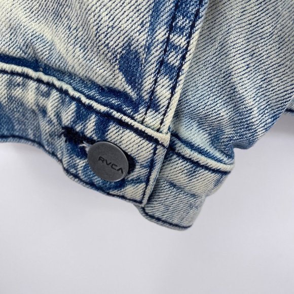 RVCA Mens denim jacket size small unisex light wash cotton distressed - Picture 11 of 13